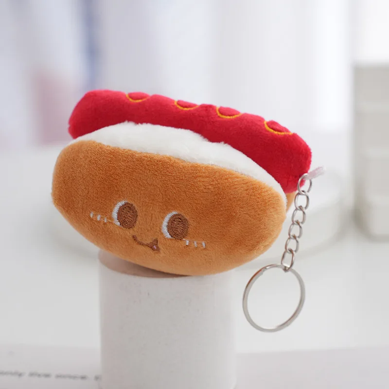 Porte-clés en peluche de collation de dessin animé pour enfants, mini poupées, frites hamburgers, hotdog, pendentif mignon, décor de sac, cadeaux en peluche