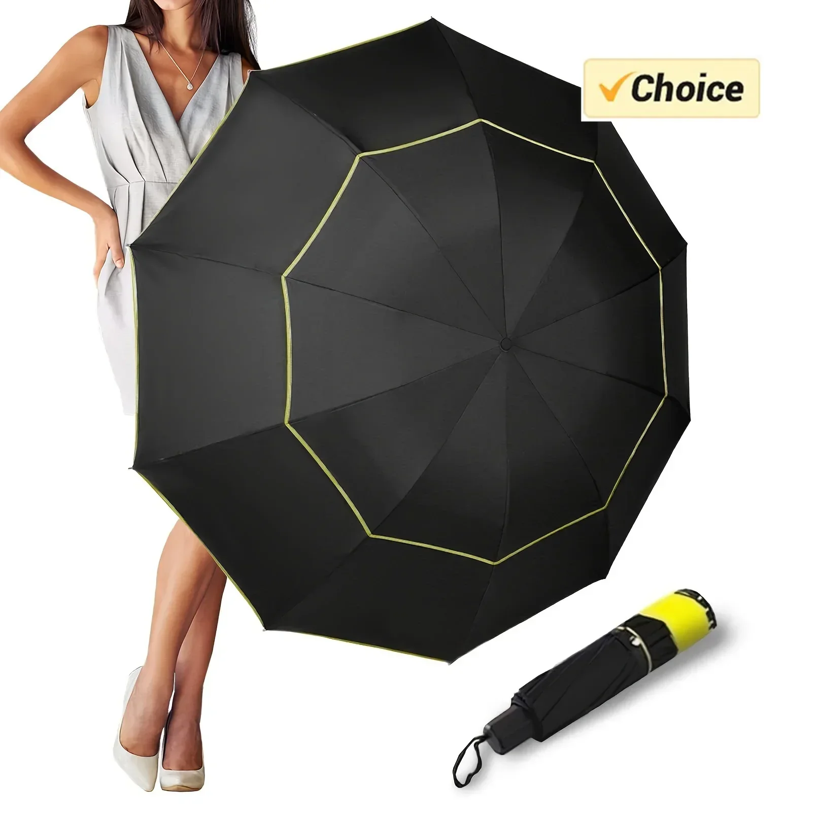

62 Inch Large Windproof Golf Umbrella Manual Double Canopy Vented Folding for Travel, Compact Umbrella Sun & Rain Umbrellas