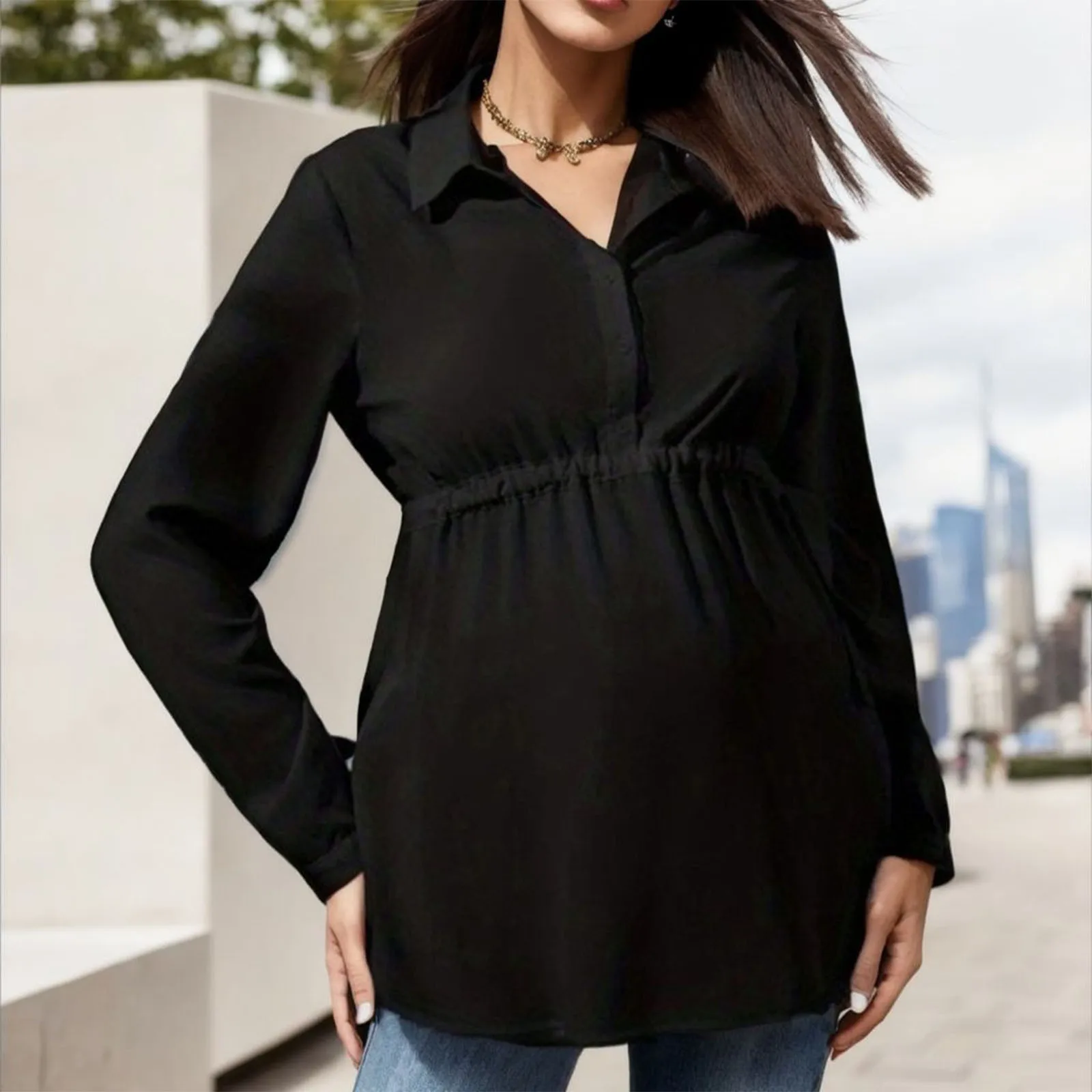 Casual Maternity Tops Women Pregnancy Long Sleeve White Blouse For Pregnant Elegant Ladies Top Fashion Solid Office Clothing New