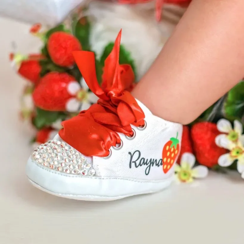 4. print Canvas Sneakers Newborn Baby Boy Rhinestone Espadrilles Personalized Name Date Infant Crib Shoes and Pacifier Set