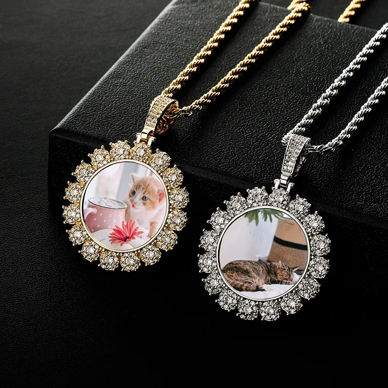 

2pcs/ Bag Custom Jewelry Photo Pendent Hip Hop Jewelry CZ Photo Memory Stainless Steel Chains Sublimation Charm Necklace