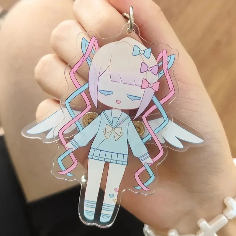 Game Needy Girl Overdose KAnge Cosplay Keychain Acrylic Keyring Cartoon Figure Key Chain Bell Pendant Bag Decoration Accessory