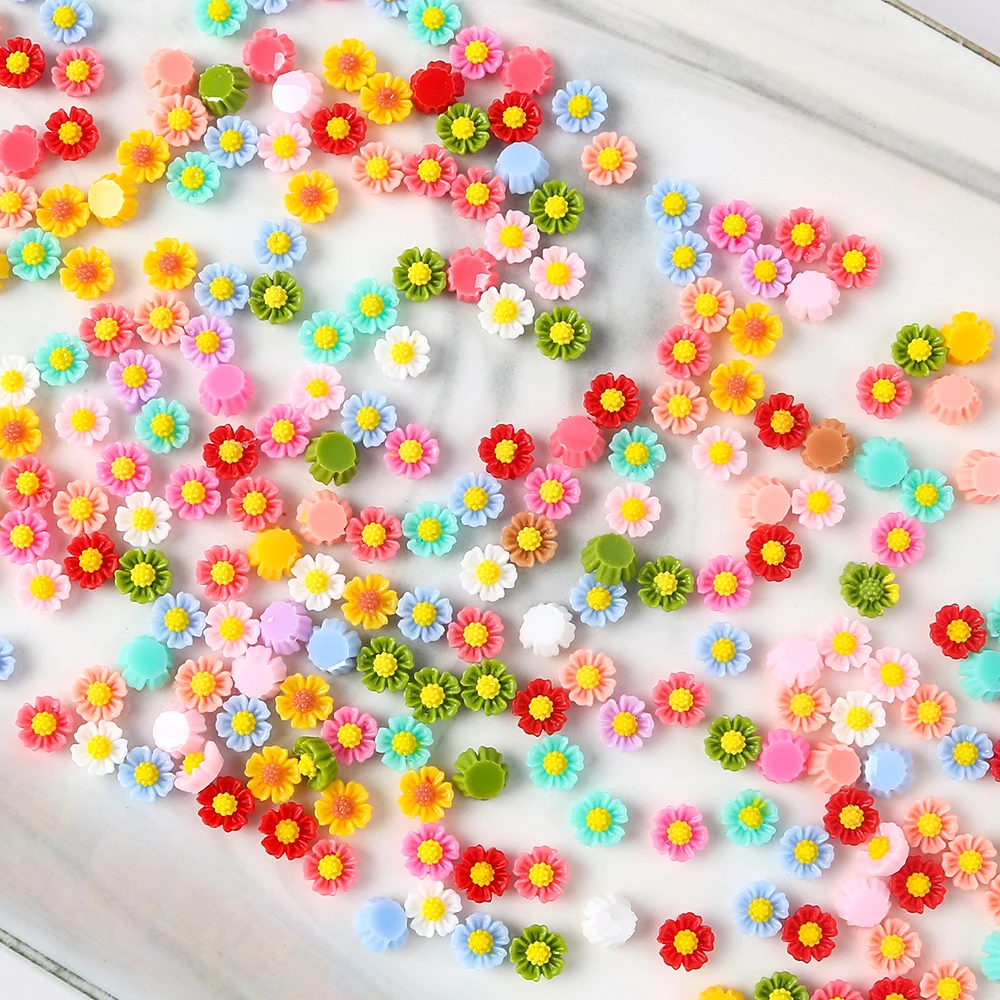 100pcs 6mm Mini Flower Gems Nail Art Resin Mix Colors Floral Nail Art Charms Flower Shaped Manicure Jewelry Charms Supplies