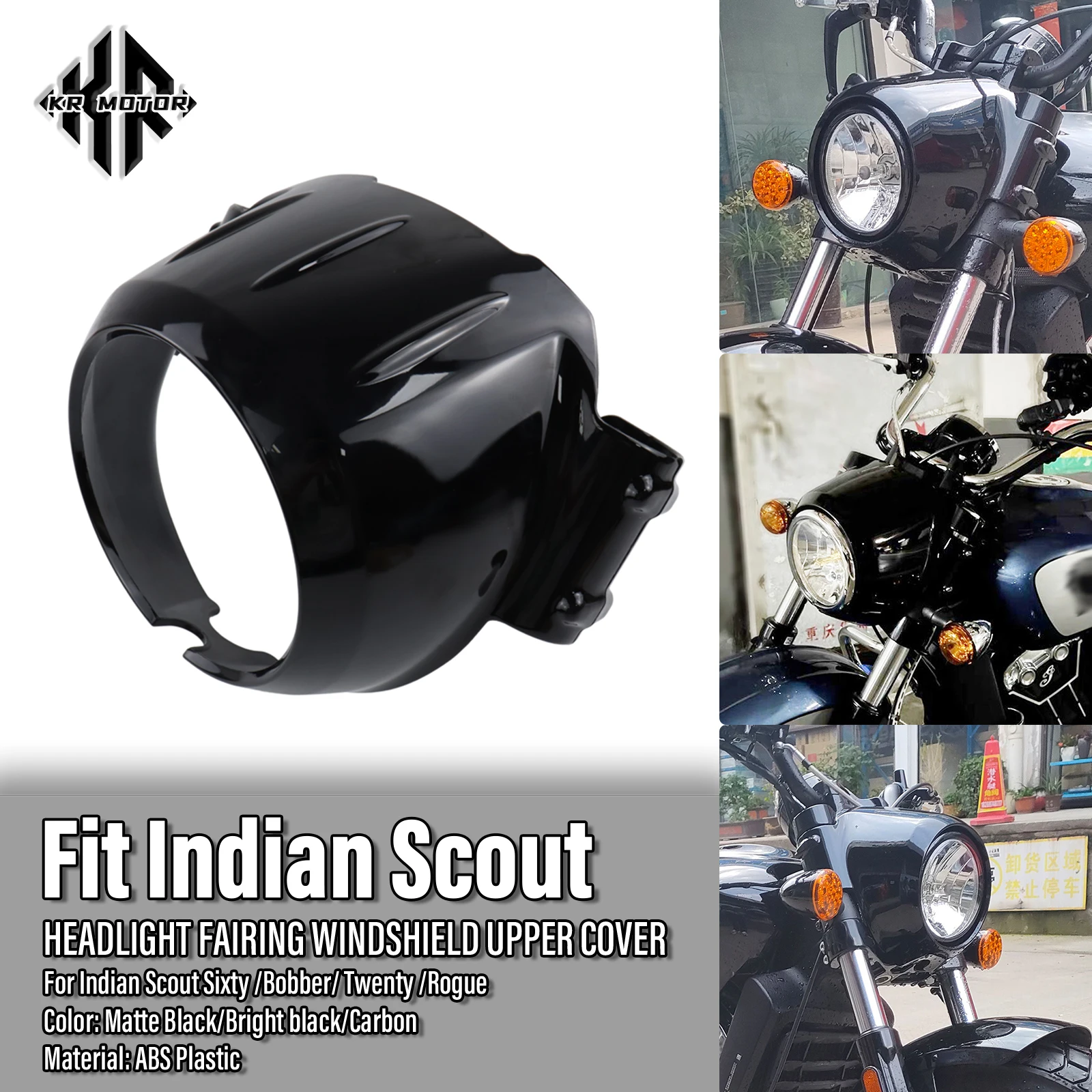 

KR MOTO Fits For Indian Scout Sixty Bobber Twenty Rogue 2015-2023 Motorcycle Headlight Fairing Windshield Bezel Upper Trim Cover