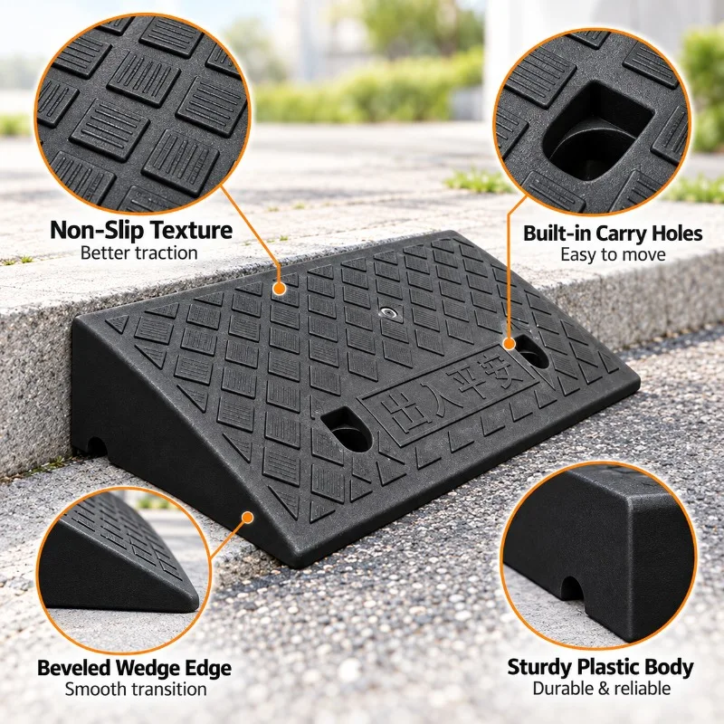 1/2/3/4PCS Plastic Threshold Ramp 50mm High Non-Slip Kerb Ramp for Cars Bikes Wheelchairs Driveways Garage Entry Easy Access