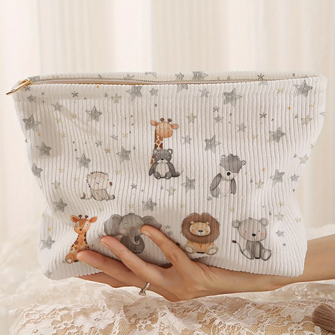 Corduroy Makeup Bag Small Animal Pattern Printed Corduroy Zipper Makeup Bag Storage Bag, Lightweight Makeup Bag, Makeup Bag