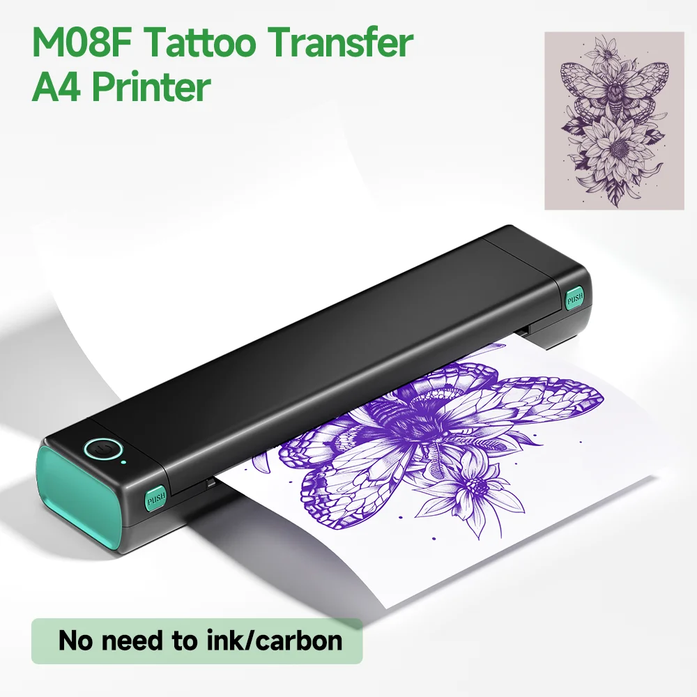 Phomemo M08F A4 Portable Printer Thermal  Bluetooth Wireless Tattoo Stencil Inkless Printer Photo PDF Document Printing Maker