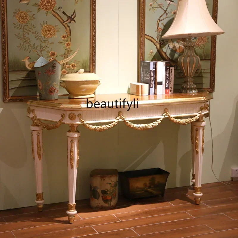 

European Style French Retro Hand-Painted Solid Wood Carving Gilding Hallway Cabinet Luxury furniture