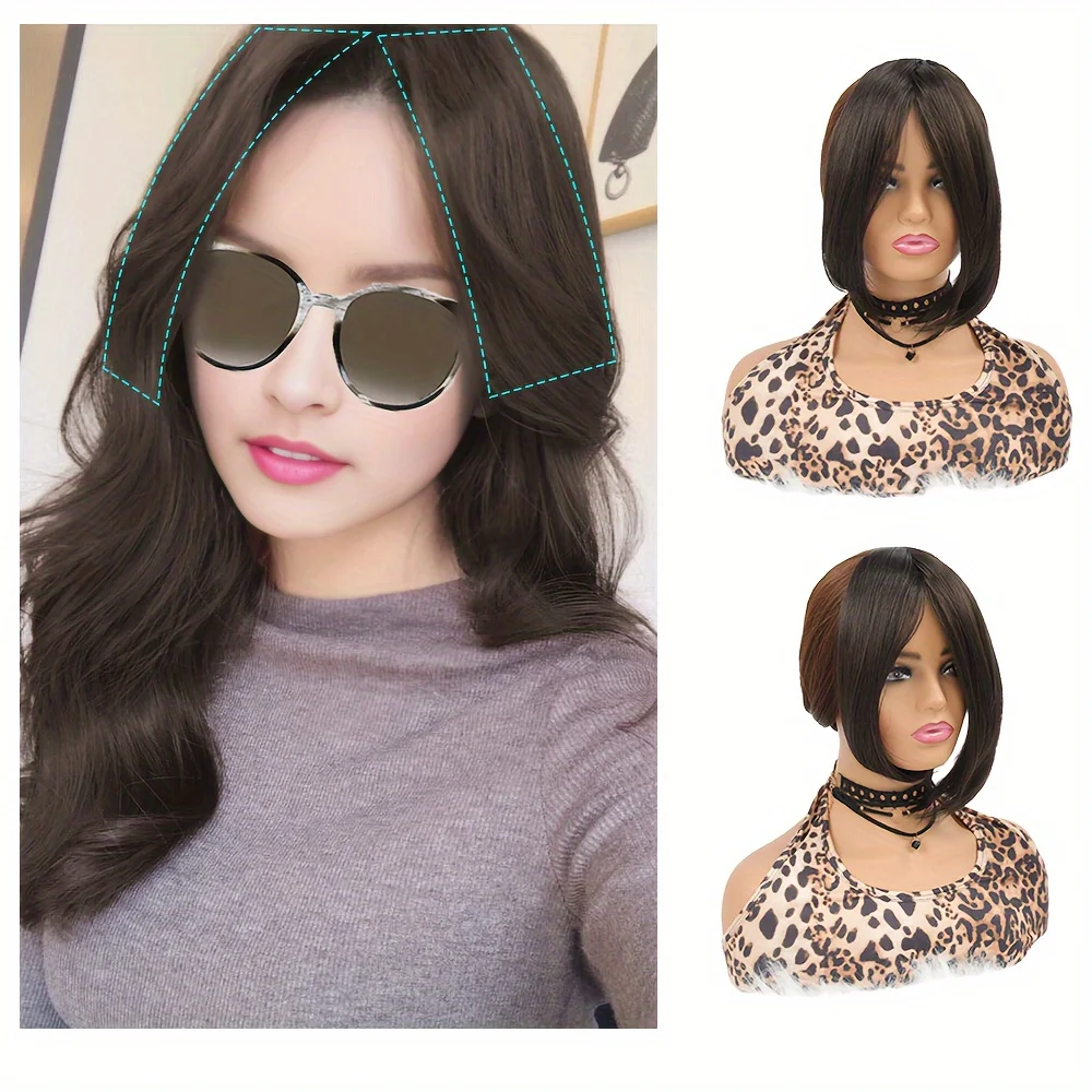 12 in length synthetic women's figure eight bangs with hair extensions on both sides, girls' fake edge hair clip, fake bangs wig