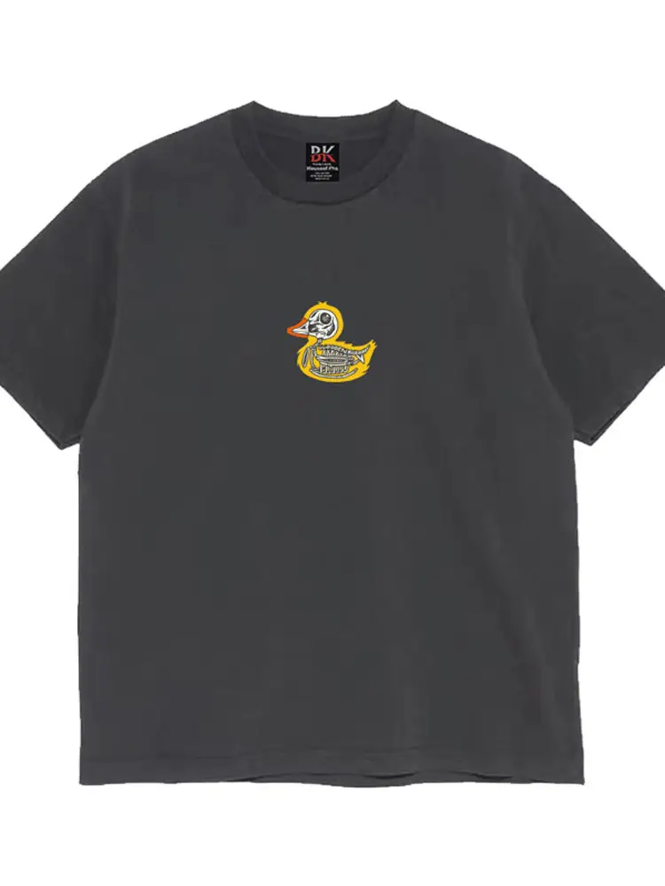 Loose Fit Cotton Crew Neck Short Sleeve T-Shirt for Couples Unisex Skull Yellow Duck Creative Printed Casual Top