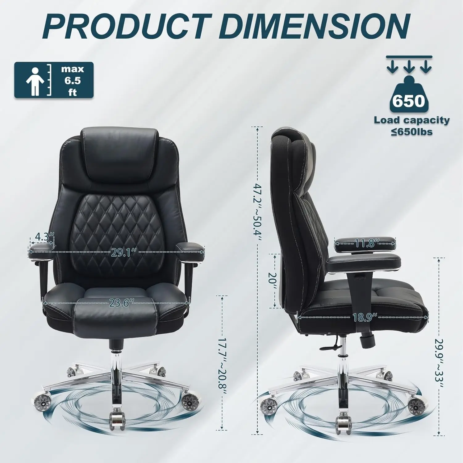 Heavy Duty Office Chair 650lbs Extra Wide Ergonomic Lumbar Support High Back Rocking Chair with Rubber Wheels, Customized