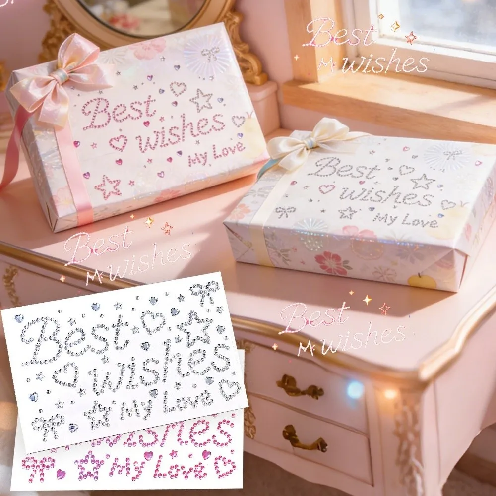 Self Adhesive Rhinestone Stickers Heart And Star Pattern Letter Message Stickers Sparkle Finish Multiple Color Options