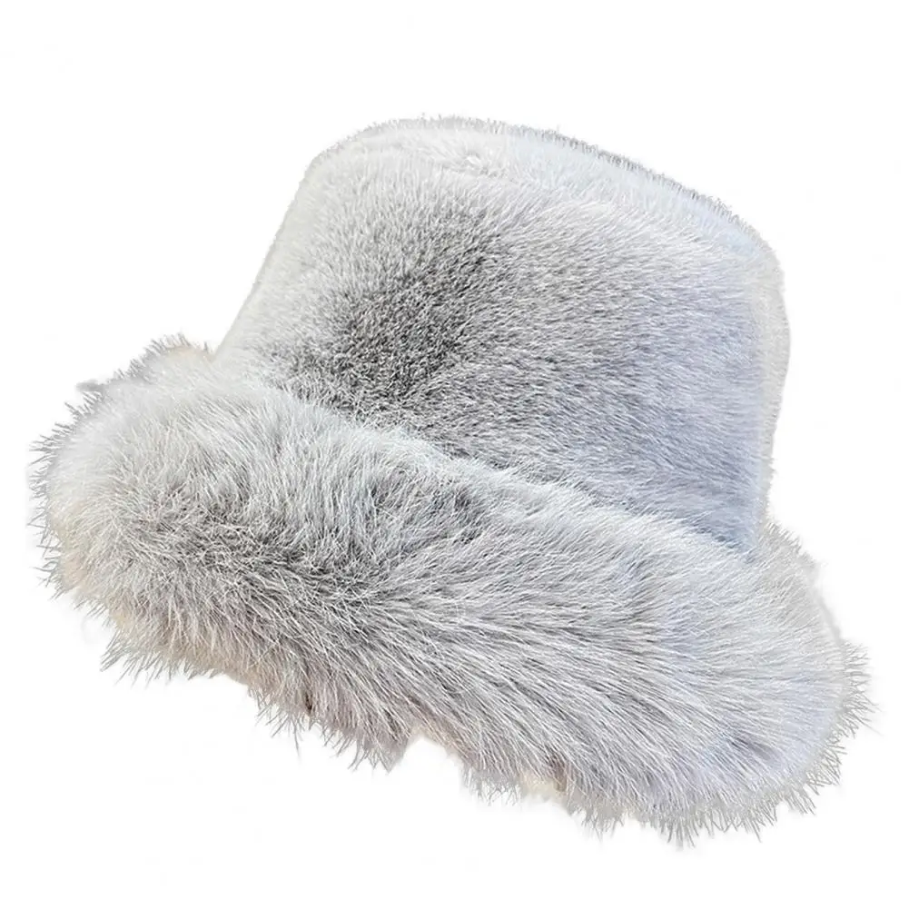 Soft Warm Beanie Cozy Faux Fur Winter Bucket Hat for Women Thickened Windproof Dome Cap with Heat Retention Stylish Outdoor