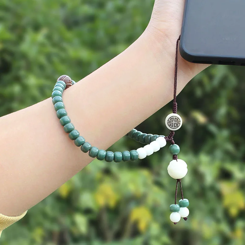 DIY accessories Factory direct sales Yin leather green Bodhi mobile phone chain removable general mobile phone case pendant Chin