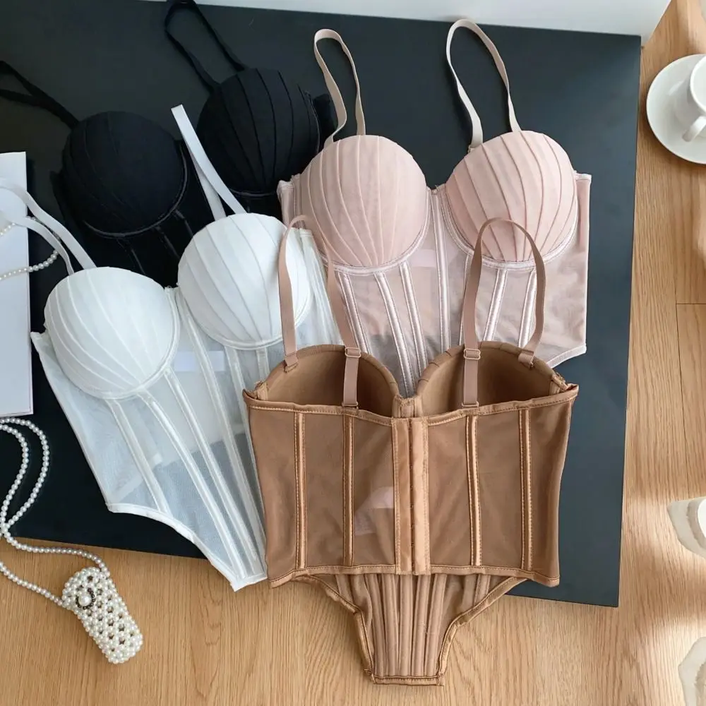 

Elegant Transparent Sling Camisole Slim fit Fishbone Mesh Corset Streetwear Tank Suspender Vest Spring Summer
