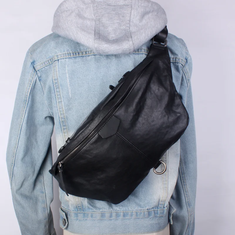 

Hanrted Vegetable Tanned Top Layer Cowhide Leather Crossbody Bag Men's Faion Casual Riding Bag Pure Leather Bla Singl...