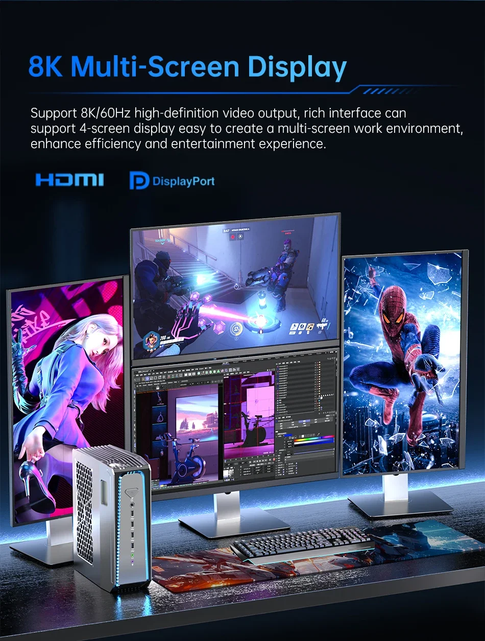 Мини-ПК с водяным охлаждением 14-го поколения для геймеров InteI i9 14900KF RTX 4070 RTX5070 12G PCIE4.0 2DDR5 Win11 4x4K WiFi6 BT5.3 Настольный компьютер