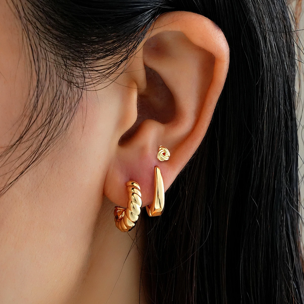 3 قطعة مجموعة أقراط دائرية بسيطة للنساء خمر الذهب اللون دائرة معدنية هندسية الغضروف ثقب الأقراط مجوهرات الحفلات اليومية