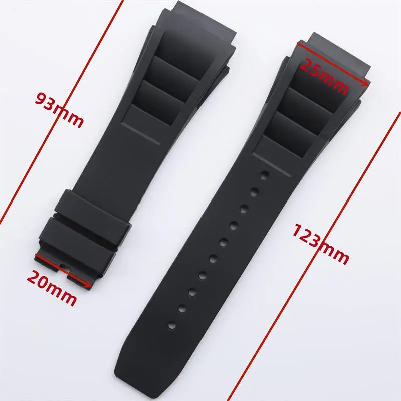 SCHIK Soft Nature Rubber Watchband Waterproof For Richard Strap Mille Waterproof Spring Bard Connection Interface 25mm RM011