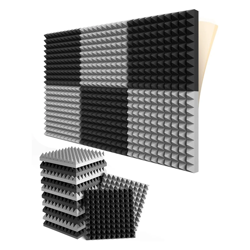 12 Pack Self-Adhesive Sound Proof Foam Panels 2X12x12 Inch Pyramid Design Acoustic Foam,For Home Studio