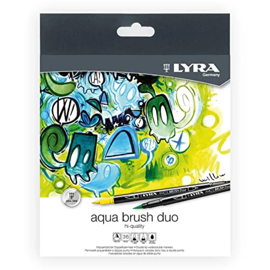 

Aqua Brush Duo Brush Markers - Set of 36 Water Based All Ages for Fine Details and Wide Strokes