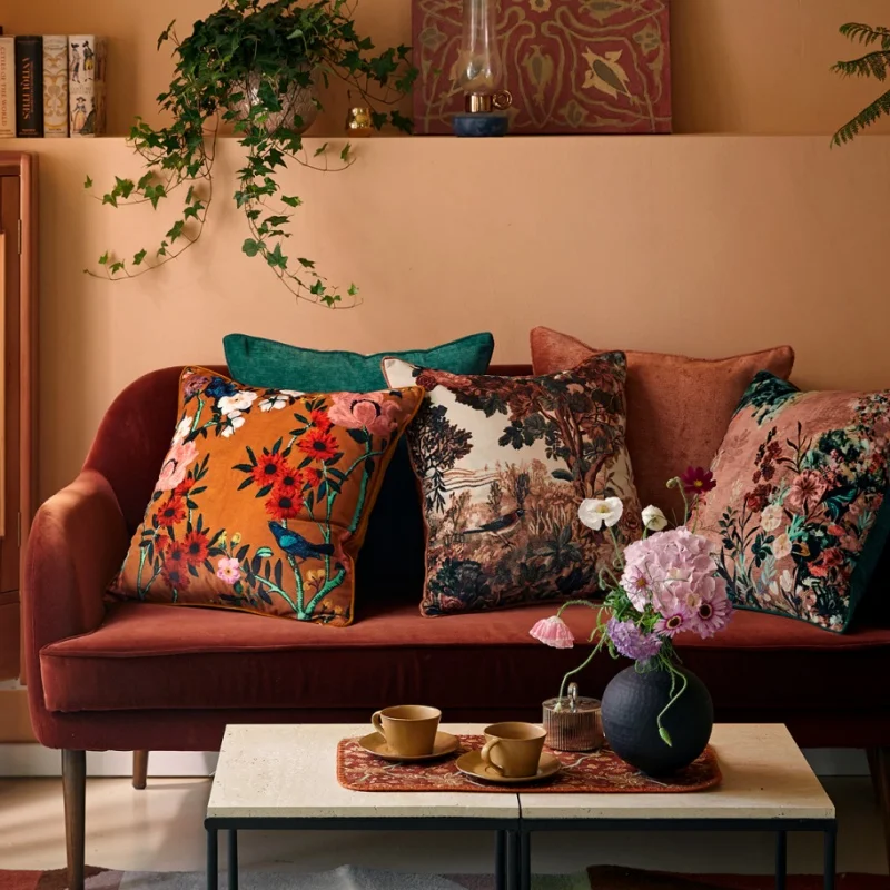 Bright Orange Flora Pillows American Style Cushion Case Luxury Retro Square Decorative Pillow Cover For Sofa Chair Home Decorati
