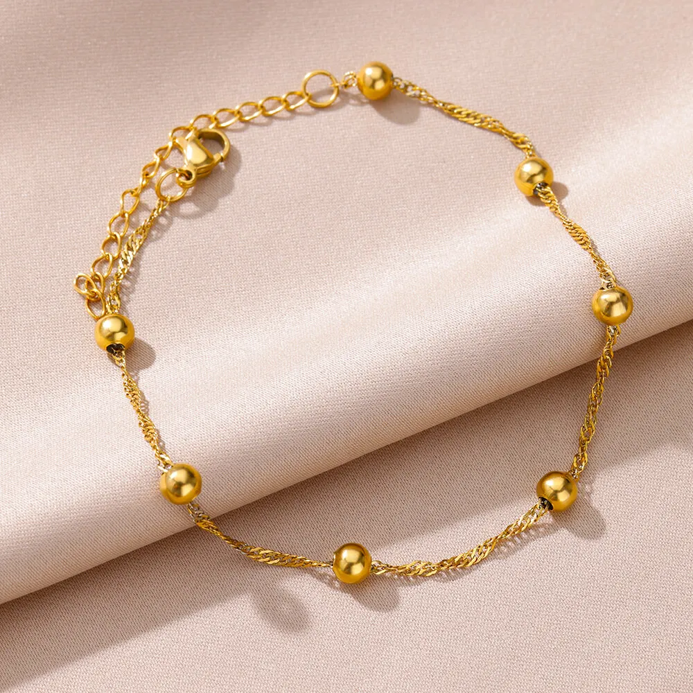 Stainless Steel Anklets for Women Gold Color Beads Chain Anklet Bracelet 2024 Trend Summer Beach Foot Jewelry Free Shipping Item