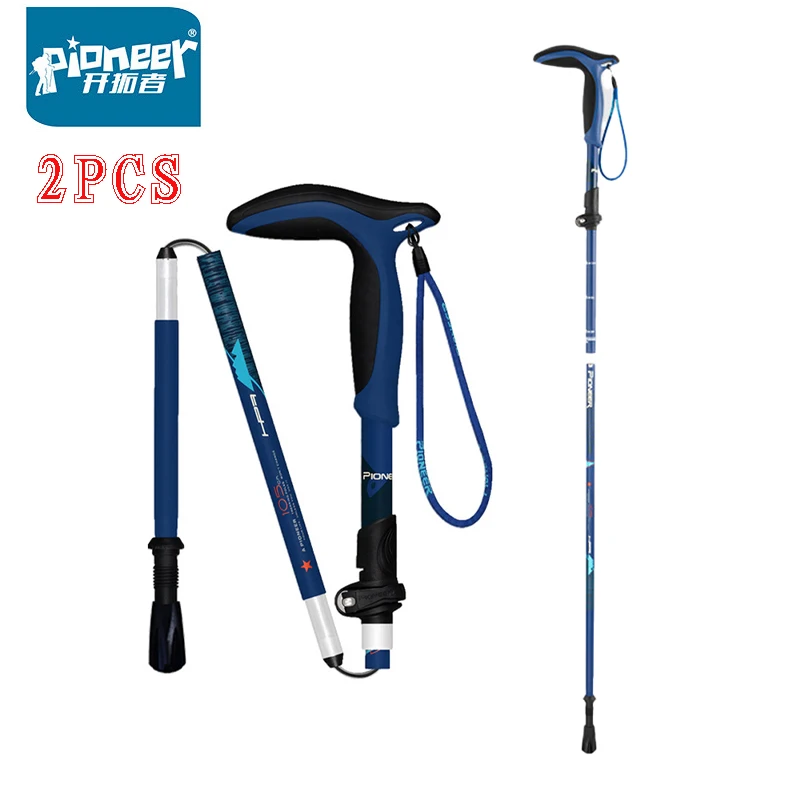 

Pioneer 2pcs Anti Shock Hike Walking Stick Cane Aluminum Camp Telescopic Baton Outdoor Hiking Poles Crutches Climbing Sticks