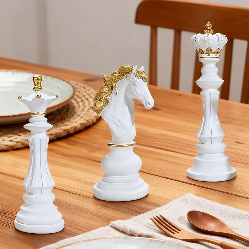 Exquisite Chess Piece Chess Piece Statue Collectible Set Black Sculpture Figurines King Queen Knight Resin Decor for Home Office