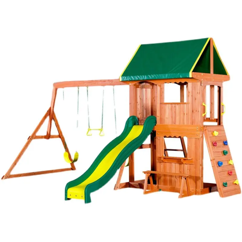 Children's public park Wooden outdoor courtyard Multifunctional American climbing slide Swing Sensory system