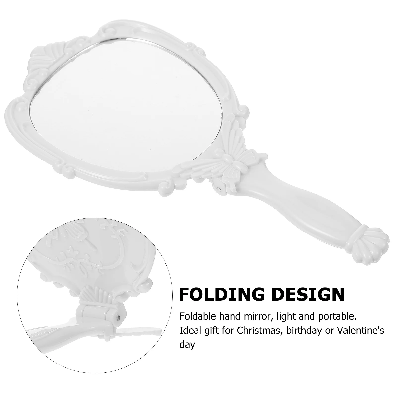 مرآة مكياج ريترو محمولة قابلة للطي، مرآة محمولة باليد لمس أثناء التنقل، ملحقات مكياج خفيفة الوزن للفتيات #6