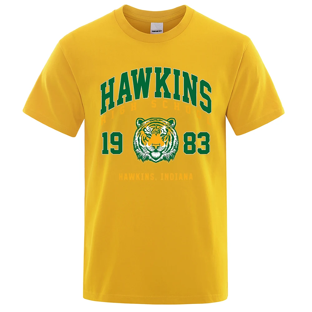 Hawkins Hohe Schule 1983 Hawkins Indiana T-shirt Männlichen Mode Oansatz T-Shirt Hip Hop Lose T Kleidung Casual Atmungsaktive Tops Männer