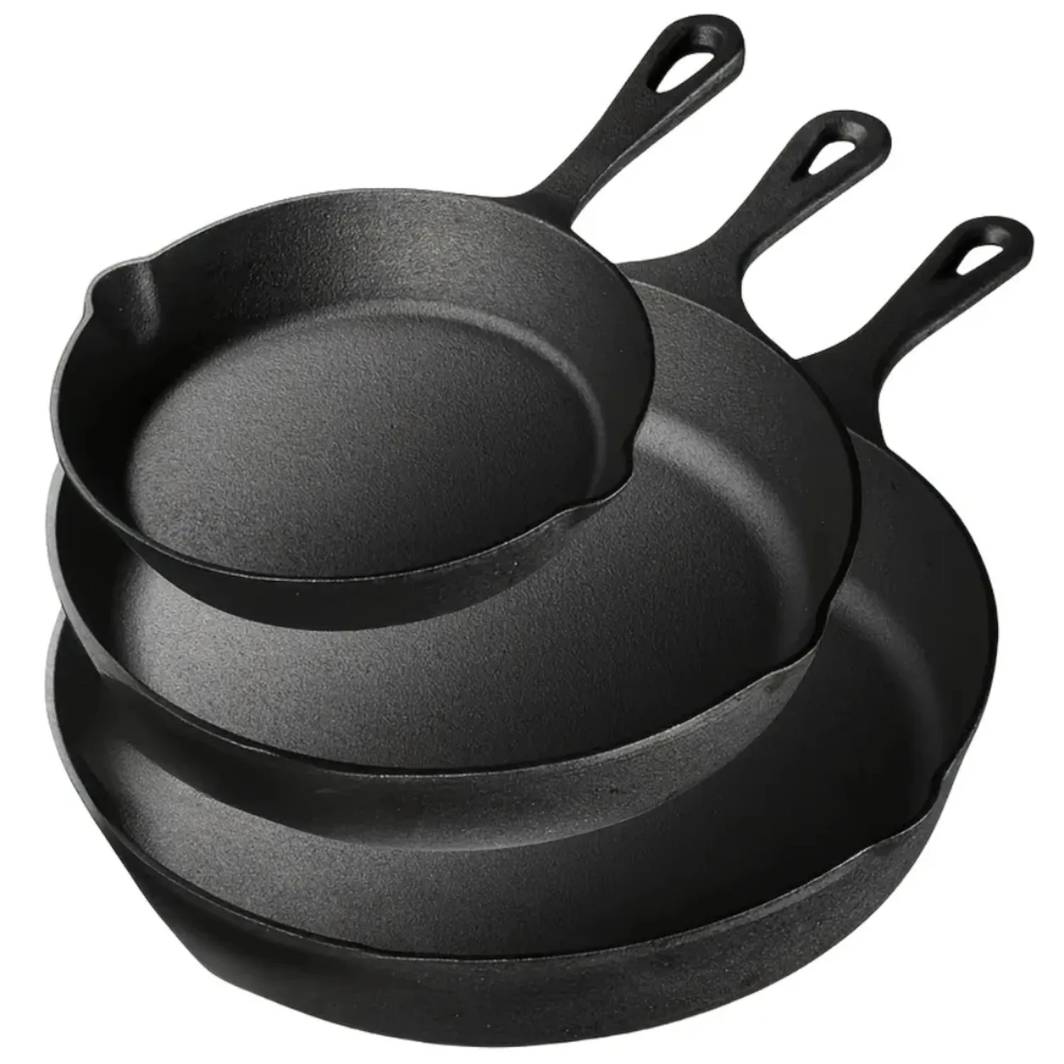 3PCS Pre-Seasoned Cast Iron Skillet Set for Oven, Grill, Campfire Durable Cookware for Home & Outdoor Cooking