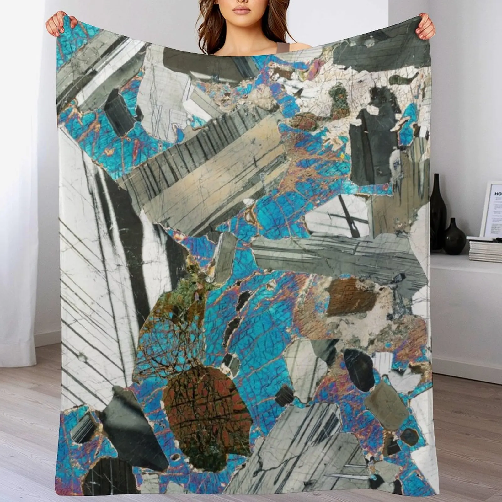 

Gabbro from Huntly, Scotland rock thin section microscope photo - Scottish geology gift Throw Blanket