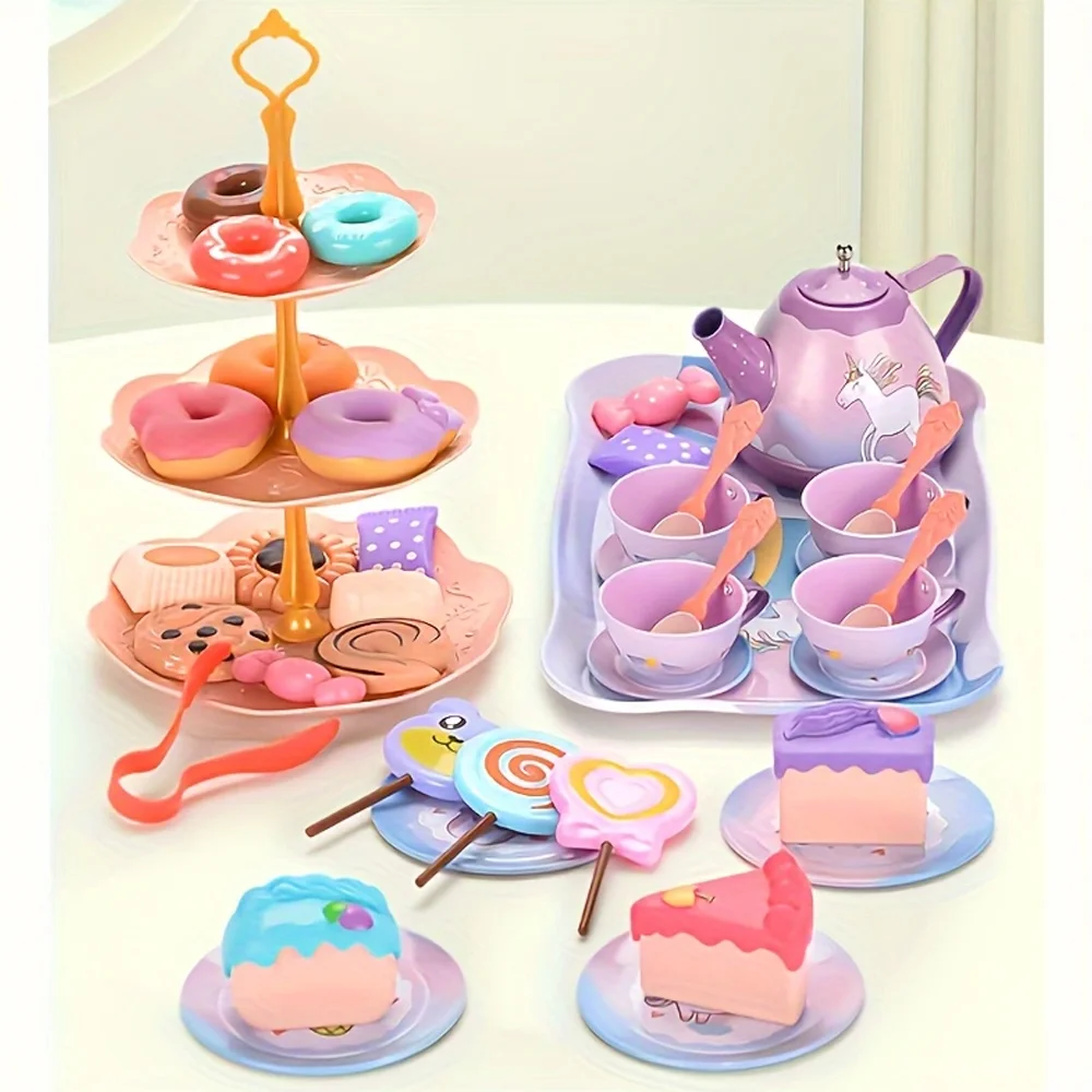 Zestaw spotkanie przy herbacie dla małej dziewczynki, prezent urodzinowy, mała dziewczynka księżniczka zestaw do herbaty, zabawka dla dzieci kuchnia blaszana herbata zestaw zabawek, desery i sui