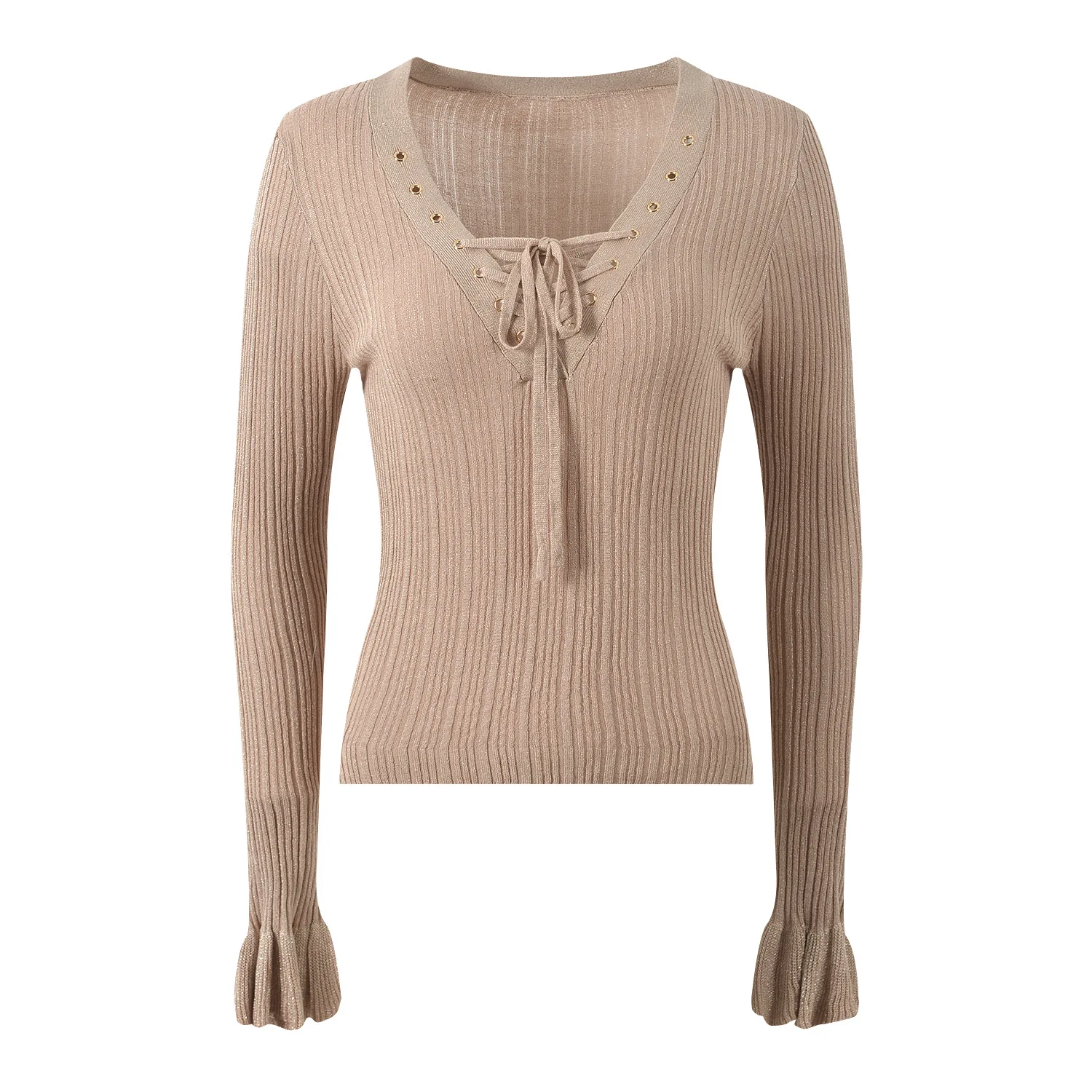 Ele Slim Fit Knitwear Lente Design Kraag Vlinderdas Elastisch Woon-werkverkeer Veelzijdig ort Top Dames Faion Bright Tead