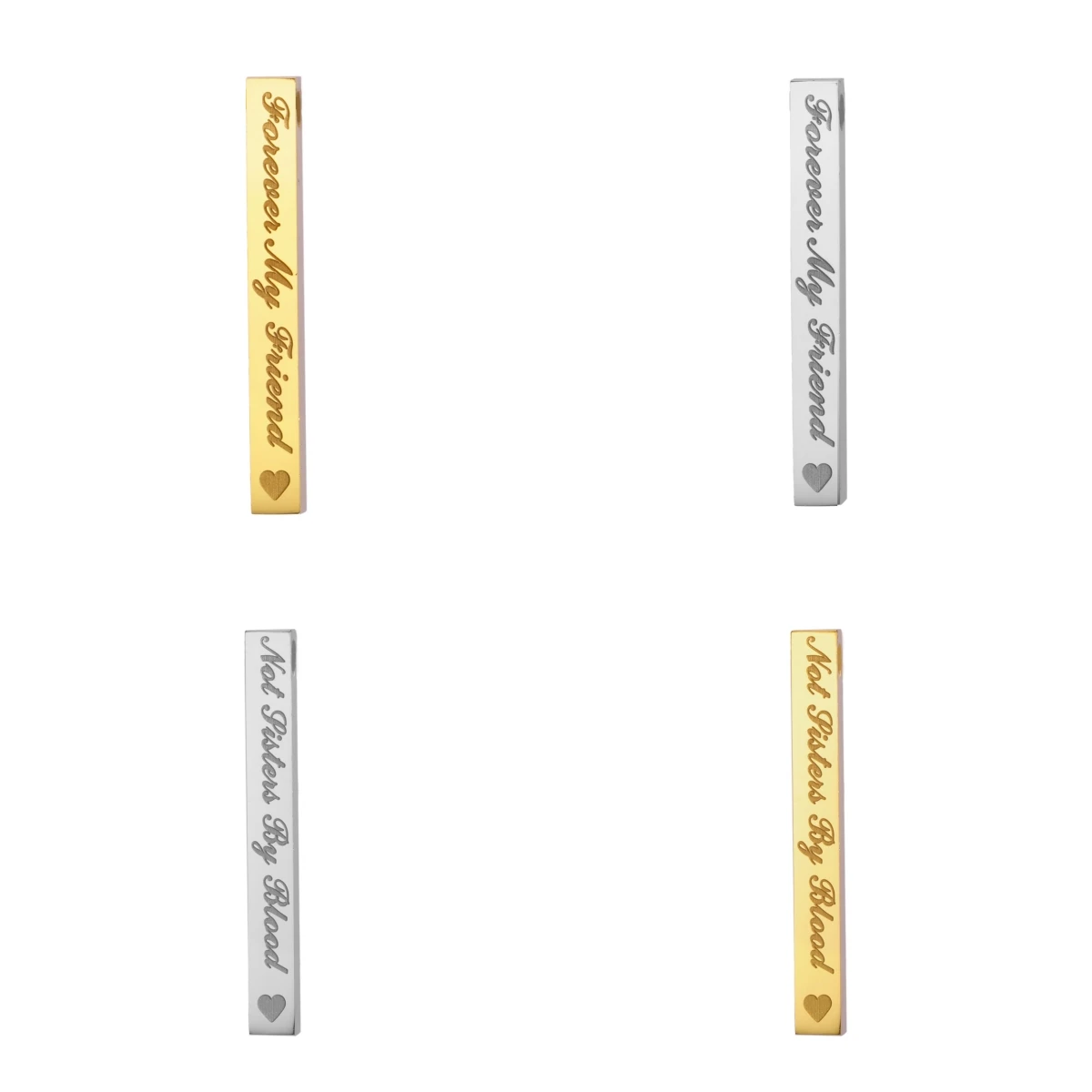 Stainless Steel 3D Vertical Bar Pendant Geometric Charms For Forever My Friend Friendship Love DIY Jewelry Making Accessories