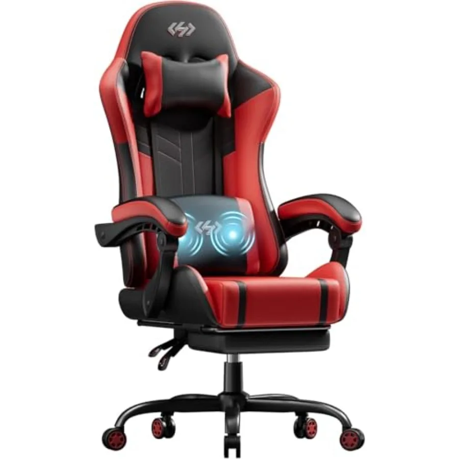 High Back Gaming Chair for Home Office Use, PU Leather in Black with Built-in USB Massage Lumbar Support and Ergonomic Design