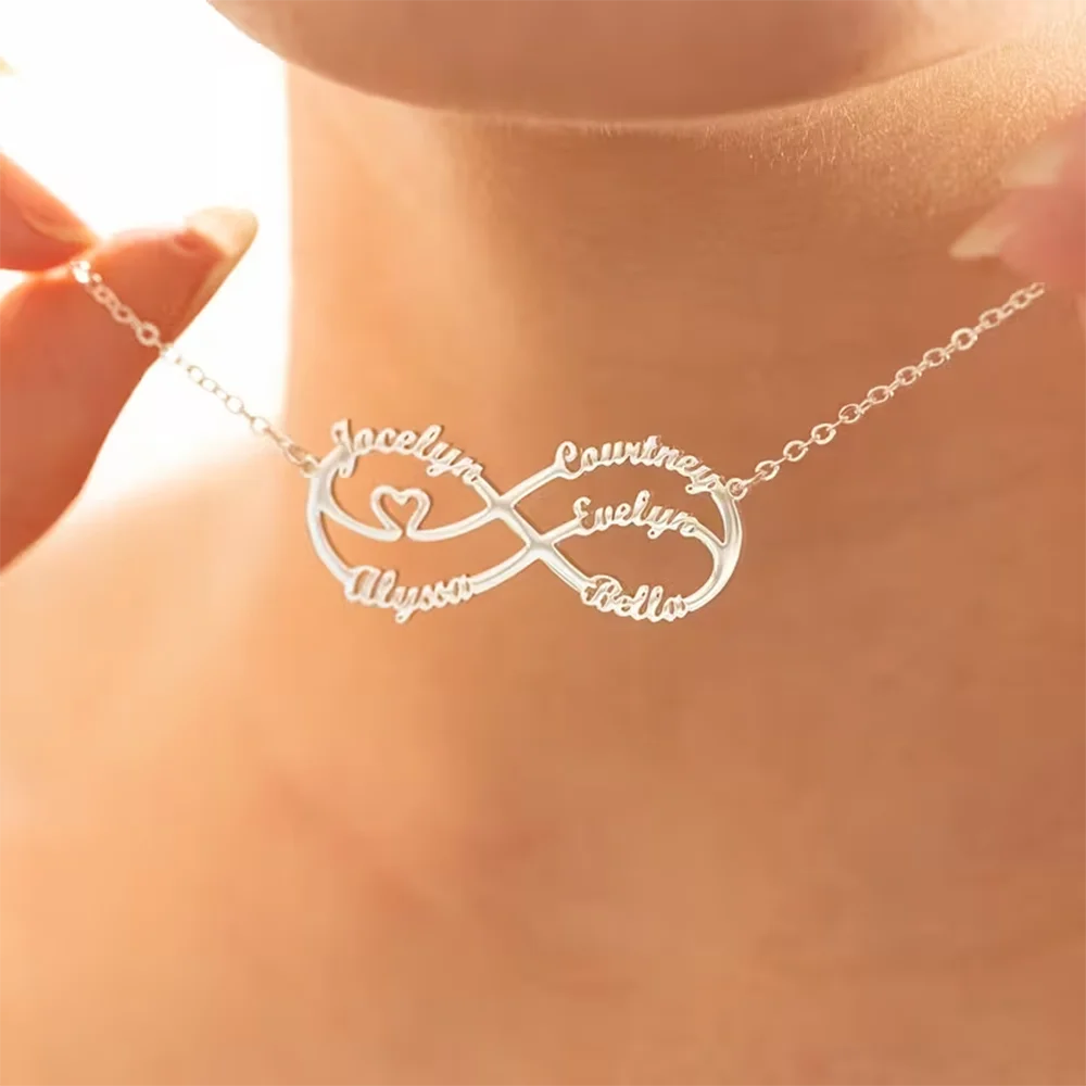 Collier personnalisé avec nom en forme de cœur infini, pendentif avec plusieurs noms, en acier inoxydable, pour femmes, maman, amante, bijoux de famille, cadeau