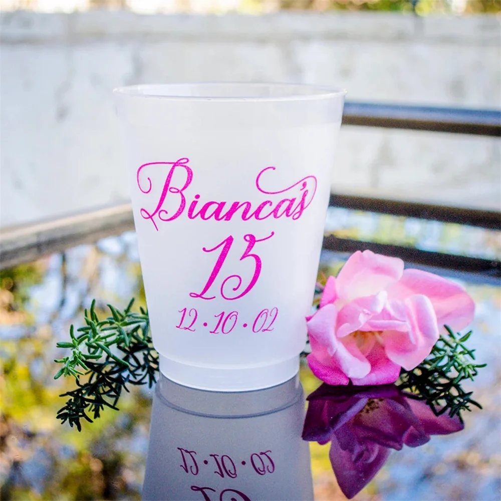 15th Birthday Cups, Frosted Plastic Cups, Birthday Party Cups, Sweet Sixteen, Girl Birthday Decor, Custom Party Cups, Birthday P