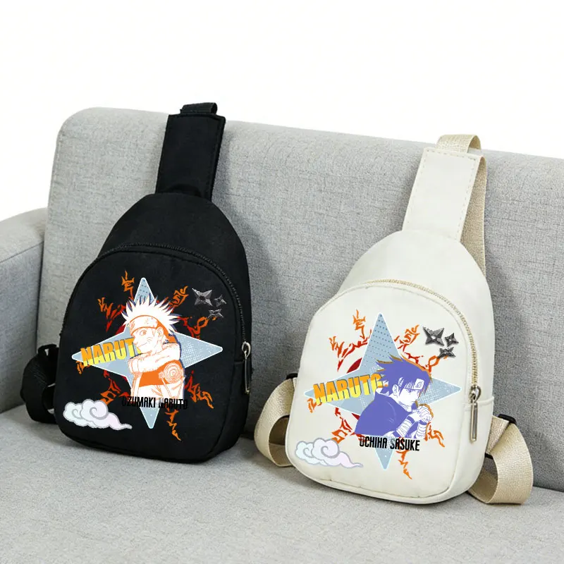 

Сумка-кроссбоди для школьных принадлежностей в стиле Наруто, черно-белая, на одно плечо, нагрудная, аниме, рюкзак Учиха Саске