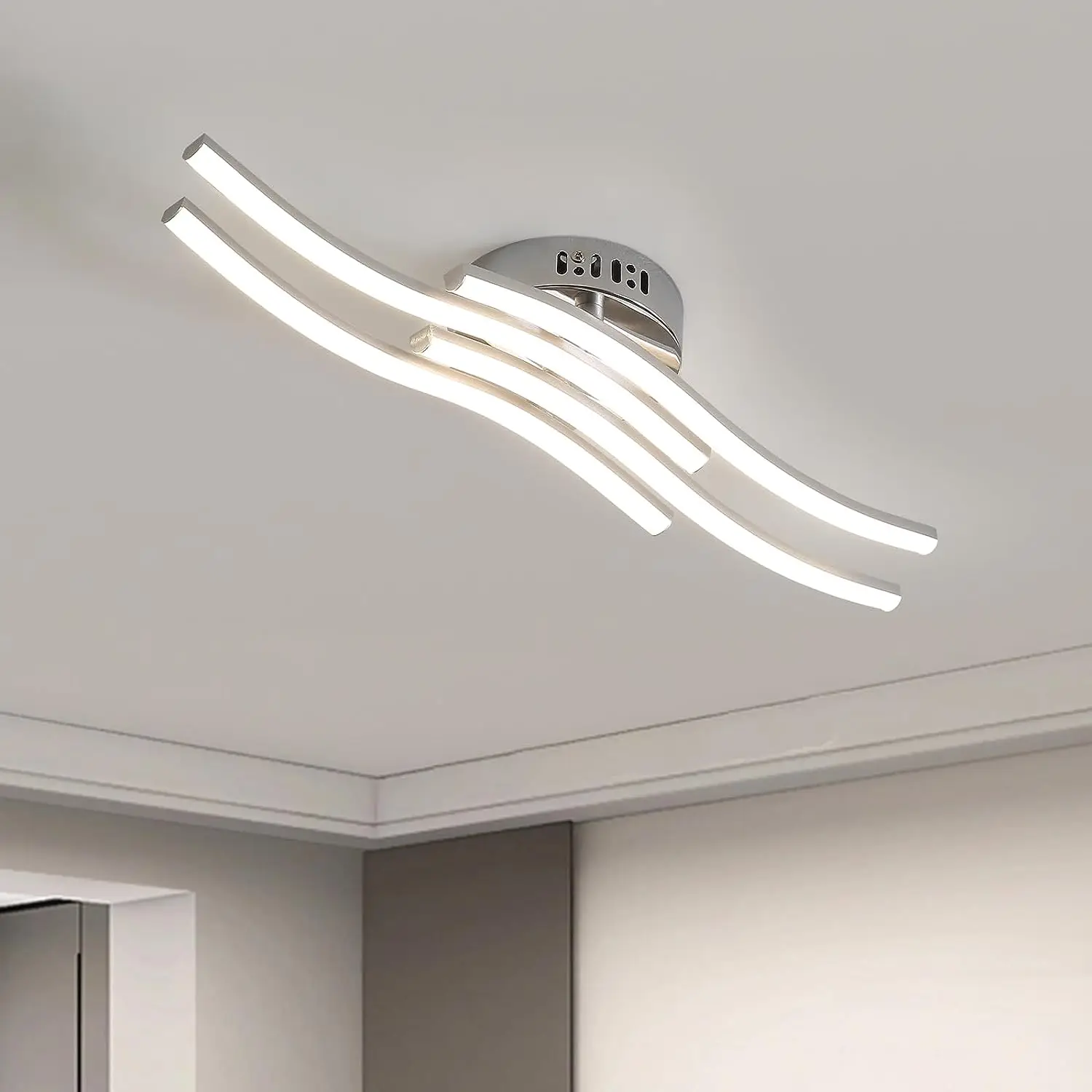 Plafonnier LED, suspension en forme de vague, 4500K, 24W 2000 Lumen LED intégrés, lustre moderne pour le salon