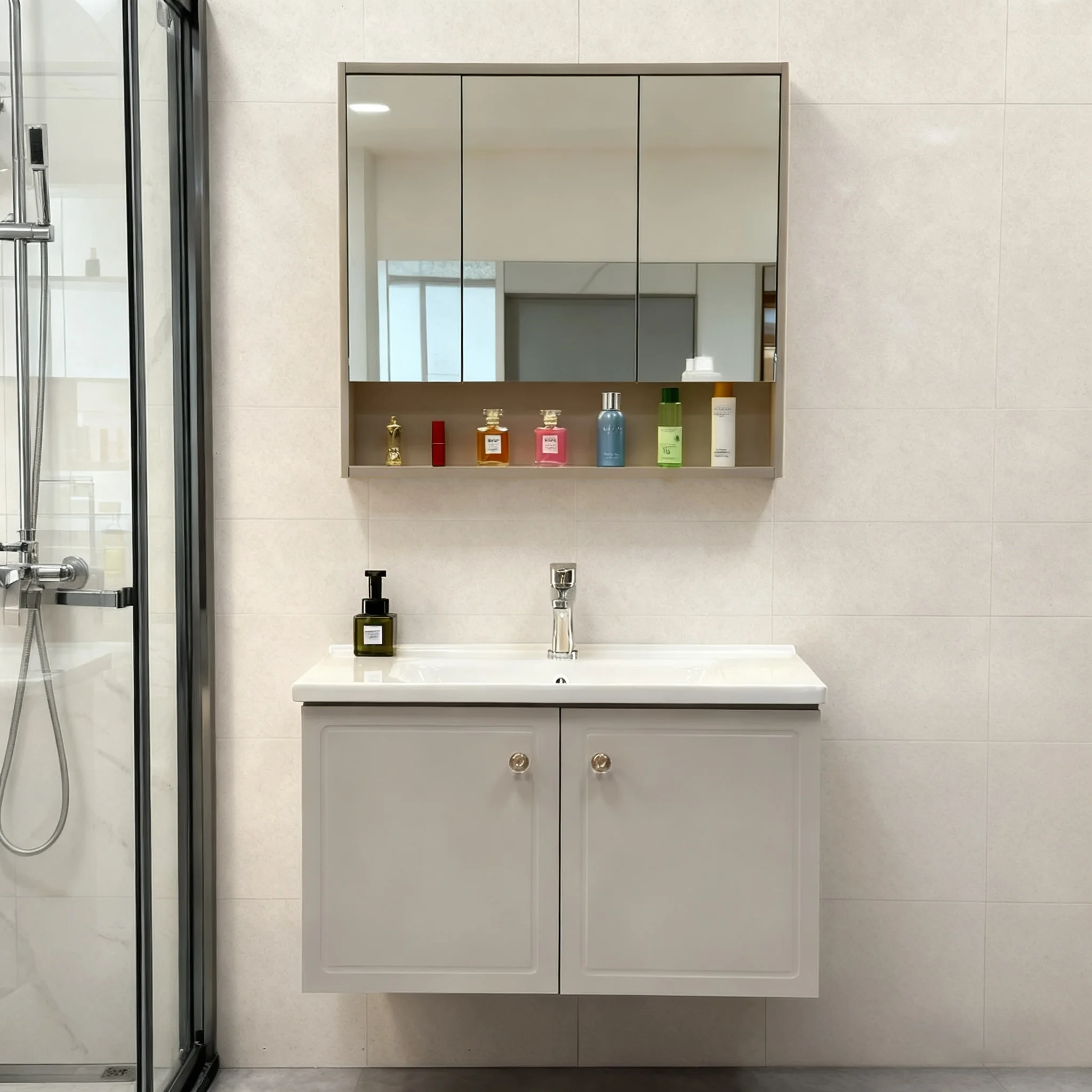 

Modern Luxury Style Smart Mirror Vanity Set with Stainless Steel Bathroom Cabinet Ceramic Basin Large-capacity Storage Cabinet