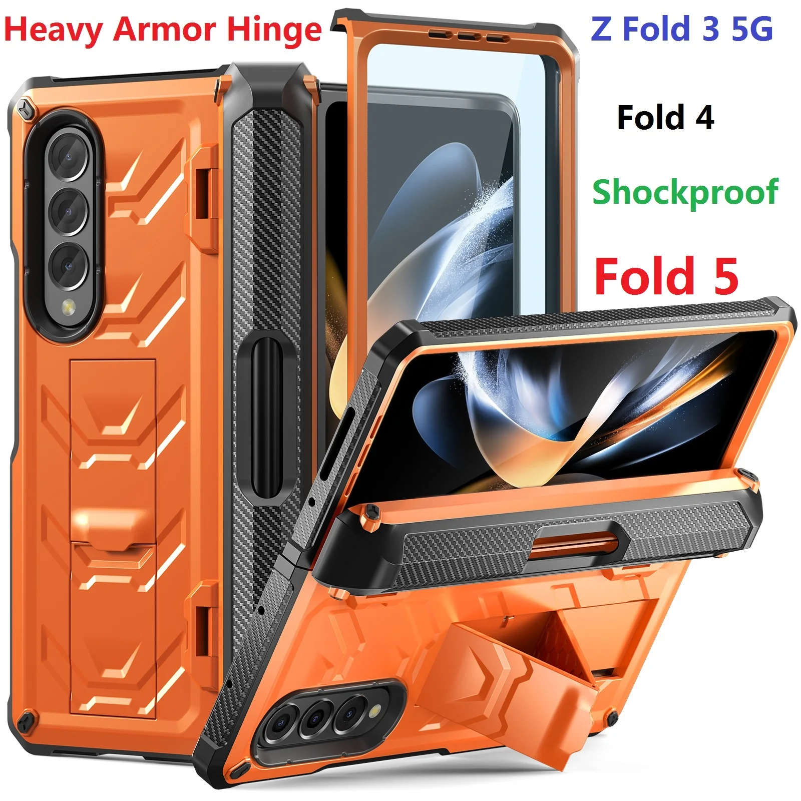 Armorer Rugged For Samsung Galaxy Z Fold 5 4 3 Fold4 Fold5 Case Hinge Shockproof Pen Holder Stand Metamorphosis mecha Cover