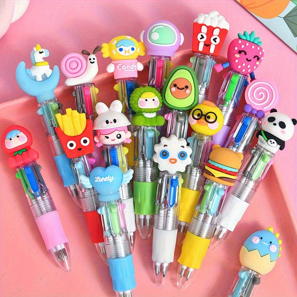 

Наборы ручек 4-в-1 (3/5/10/26 штук), шариковые ручки с 4 различными цветными чернилами, идеально подходят для подарков на вечеринки, призов в классе, подарков на день рождения, очаровательные разноцветные наборы ручек, изготовлены из ПВХ, дизайн в форме п