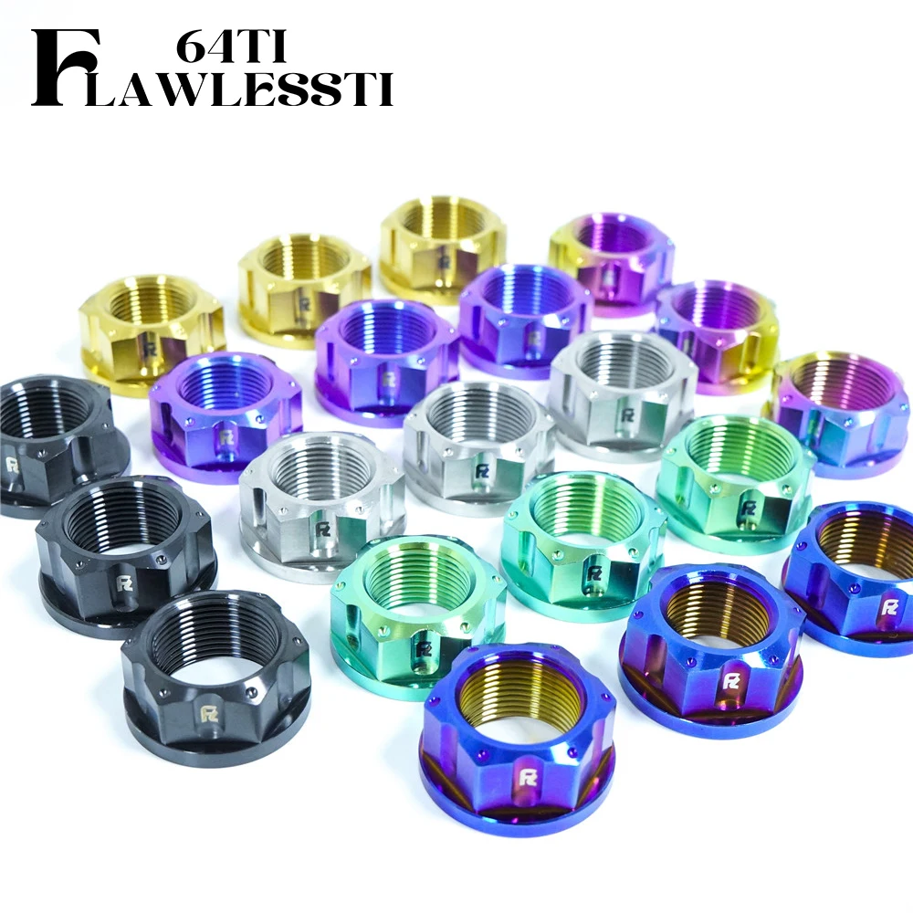 FLAWLESSTI M22 M24 M25X1.5 Pitch Gr5 Titanium Nut Rear Axle Swingarm Nut For Yamaha Tmax 560 BMW S1000RR Kawasaki ZX6R GSX-R1000