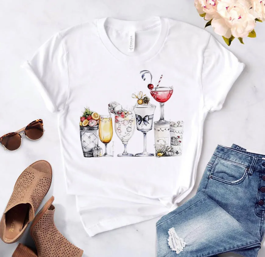 

Trendy Mixed Drinks Women's Graphic T-Shirt Casual Style Short Sleeve Round Neck Women's Summer Fashion Cartoon Versatile T-Shir