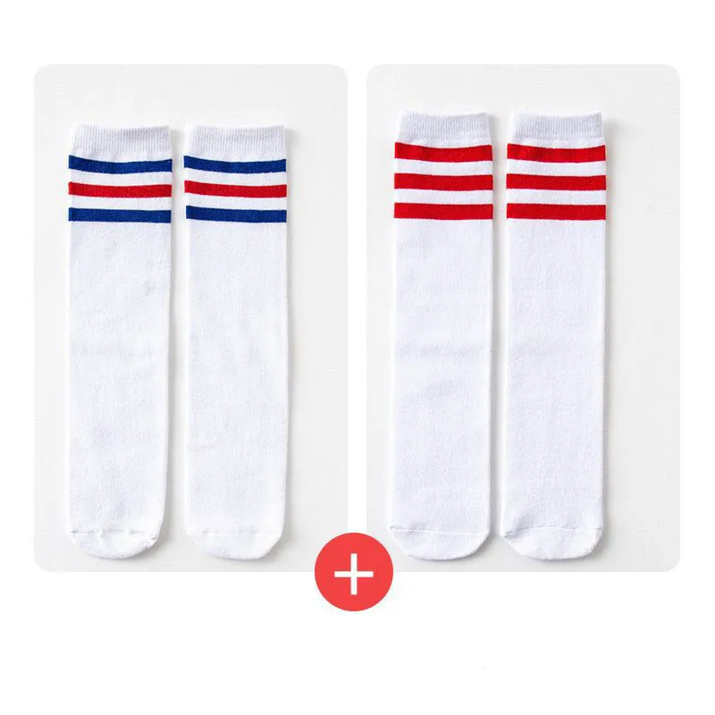 1/2/3Pairs Kinder Mädchen Kniehohe Baumwolle Socken Schwarz Weiß Drei-Linie Gestreiften Laufsport socken Fußball Golf Sport Socken – Detail 26
