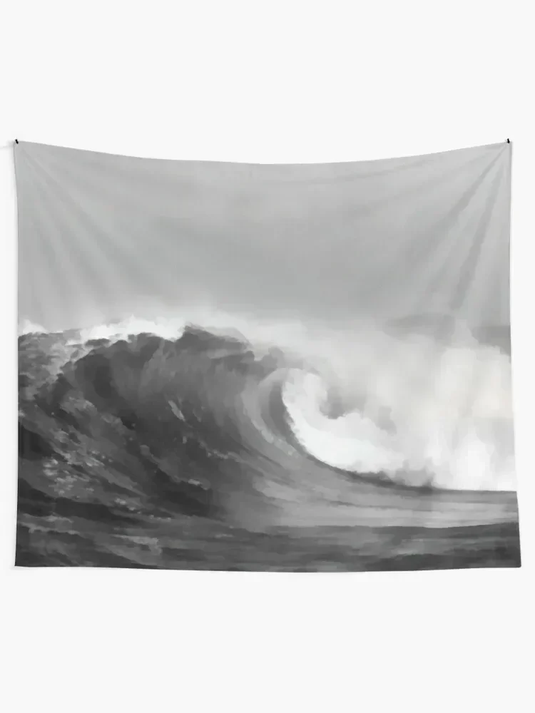 Black and White Acrylic Painting of Wave and Sky Tapestry Bathroom Decor Room Decorations Tapestry