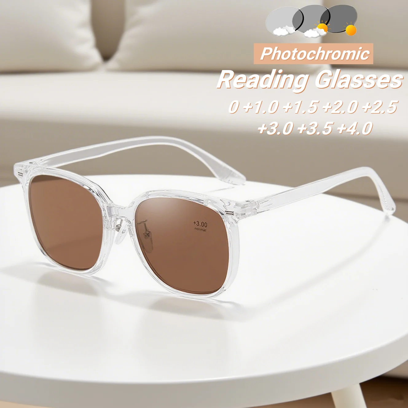 

New Fashion Rice Nail Large Frame Photochromic Women's Reading Glasses Retro Ultra Light Neutral HD Presbyopia Glasses